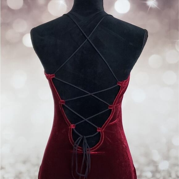 NWT Large Sexy Merlot Velour Velvet Strappy Mini Dress - Picture 3 of 10